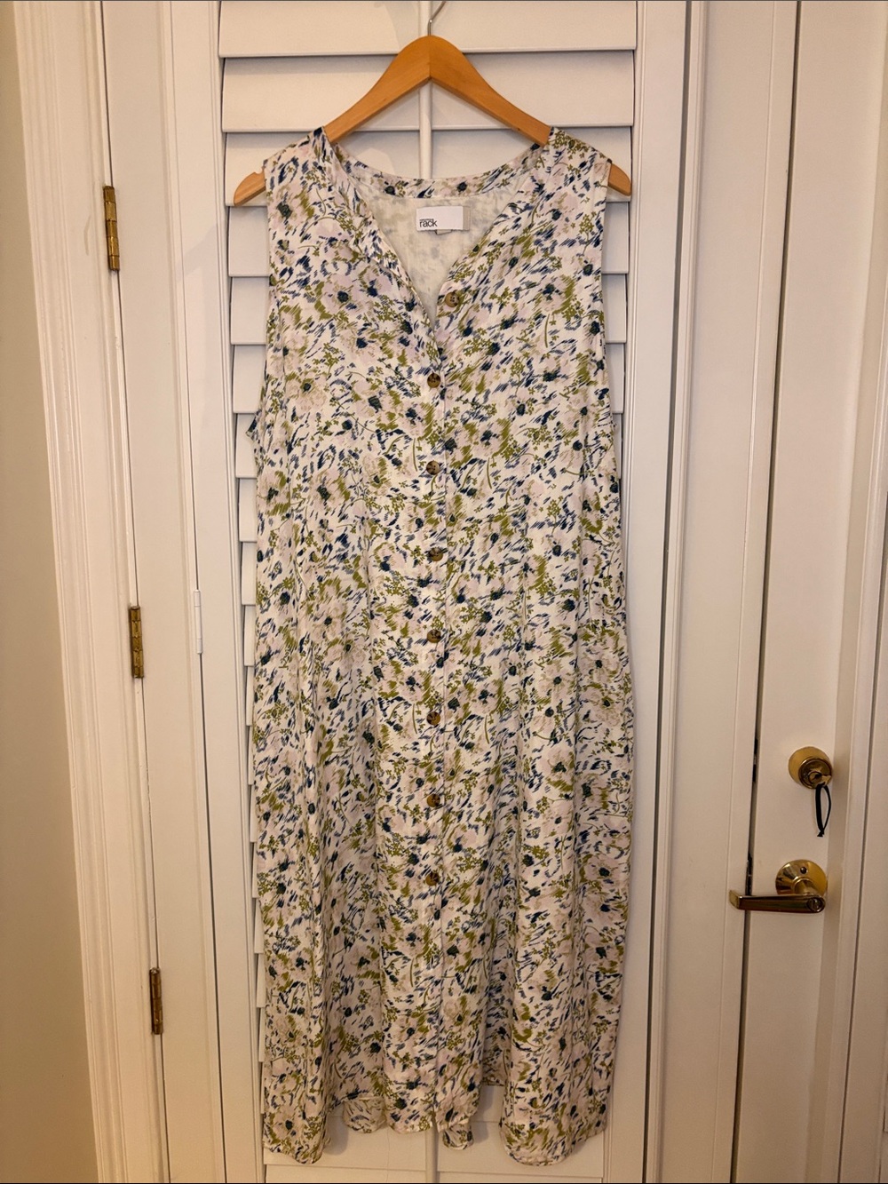 Nordstrom Rack White Sleeveless Maxi Dress with Green & Blue Floral Print XL